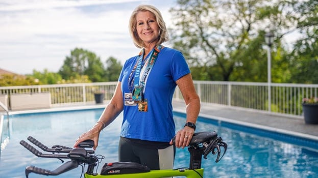 Senior women with bike